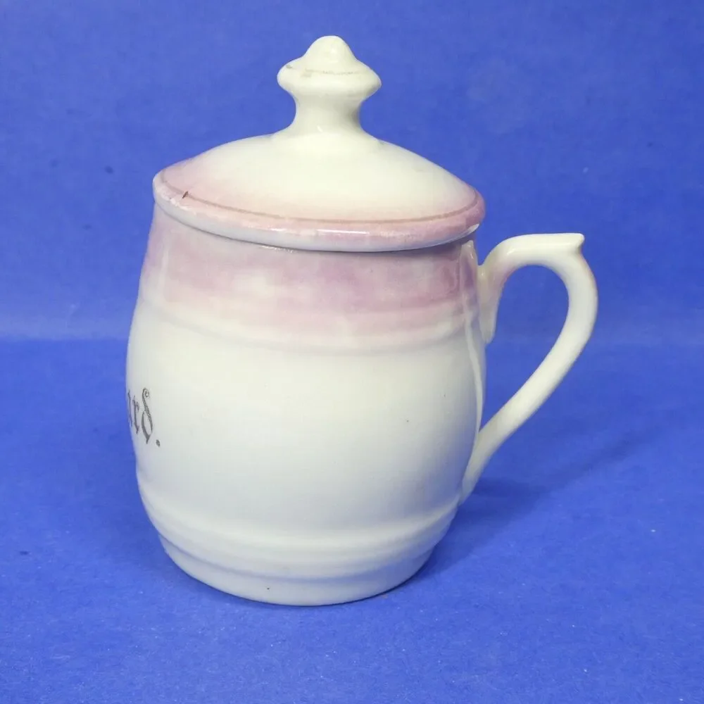 Porcelain Mustard Jar w/Lid Germany Pink White Antique